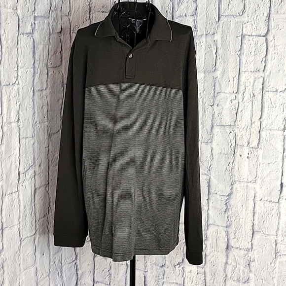 VAN‎ HEUSEN Flex Black and Gray Long Sleeves Polo Shirt Medium - Picture 1 of 6